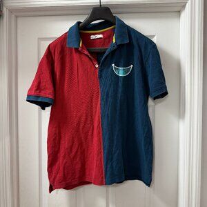 Bewakoof Cotton Solid Polo "Happily Phukoff" Red Blue Size XL (runs small)